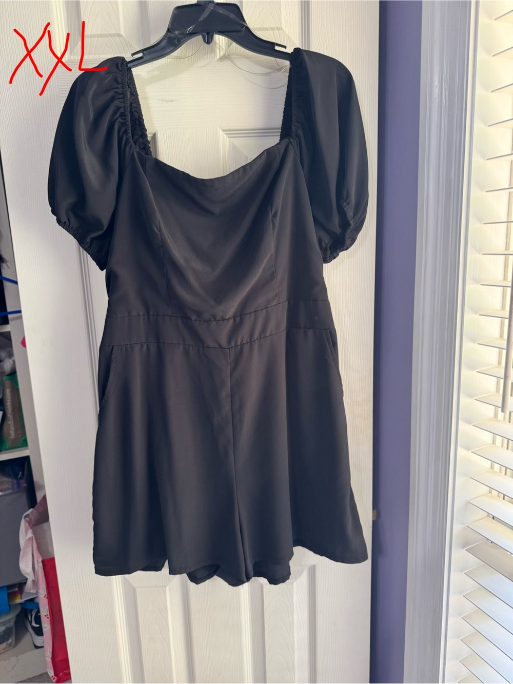 Lily Rose Black Puff Sleeve Square Neck Romper